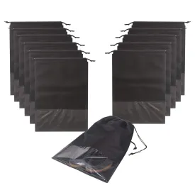 12PCS Travel Shoe Bags Non-Woven Storage with Rope for Men and Women Large Shoes Pouch Packing Organizers, Black
