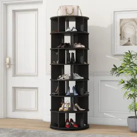 23.6'' Rotating Shoe Rack Tower, 7-Tier Spinning Shelf, 5 Grids Per Layer, 360° Revolving Carousel Organizer, Black