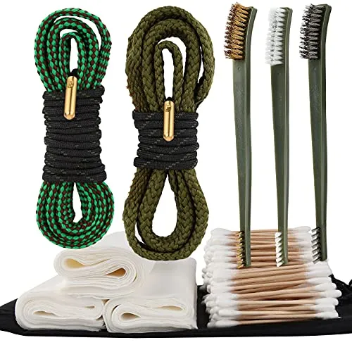 9mm Gun Bore Snake Cleaning Brushes Universal Gun Cleaning Kits Set for Pistol Rifle Caliber .22.357.38.380 5.56mm Cleaning Swabs Patches with Compact Bag, yuzziko by Sebider