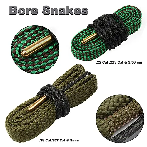 9mm Gun Bore Snake Cleaning Brushes Universal Gun Cleaning Kits Set for Pistol Rifle Caliber .22.357.38.380 5.56mm Cleaning Swabs Patches with Compact Bag, yuzziko by Sebider