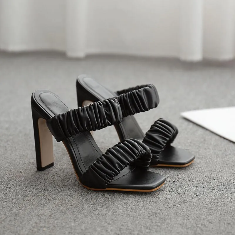Block Heel Suede Square Toes Cutout Sandals