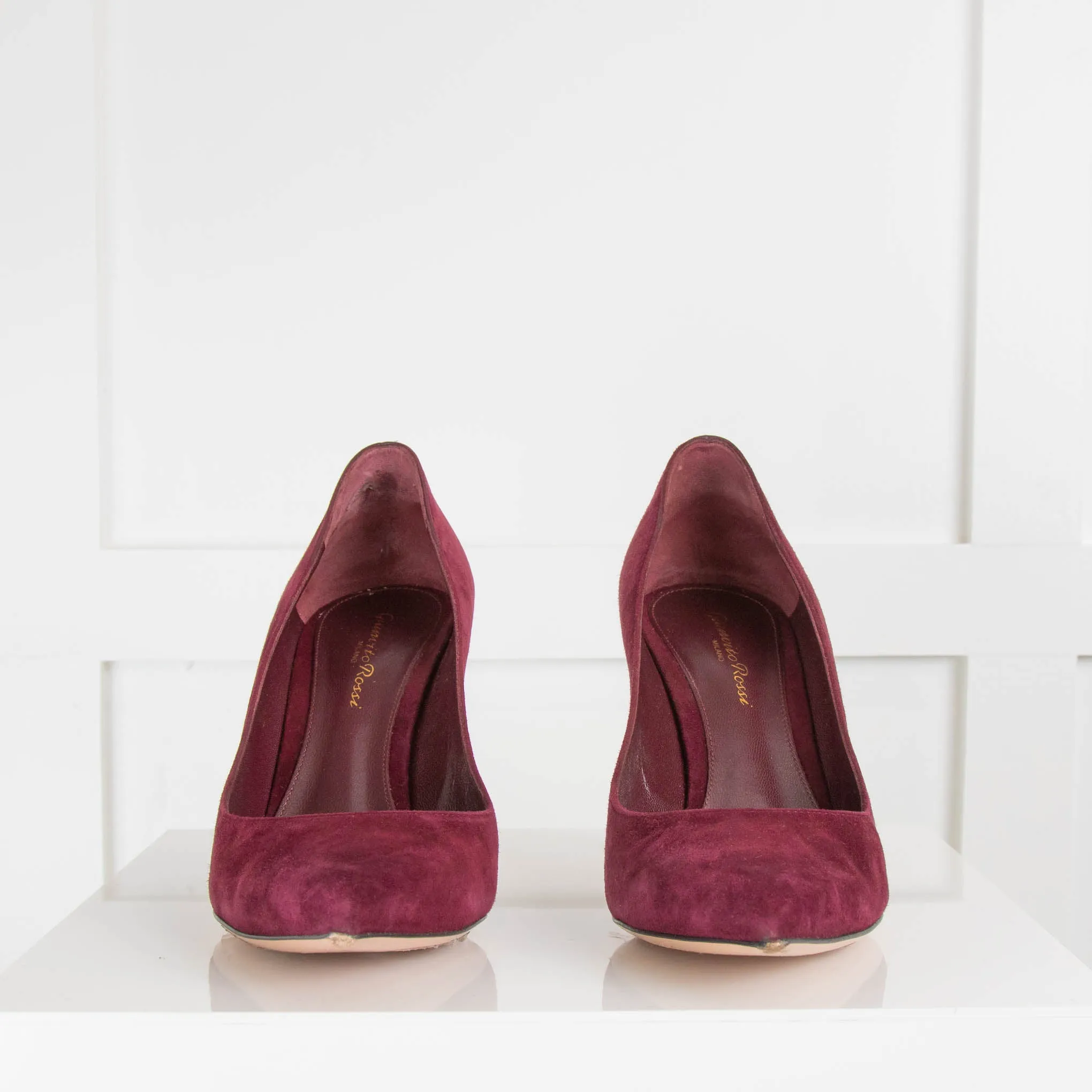 Gianvito Rossi Burgundy Suede Pointed Court Shoe