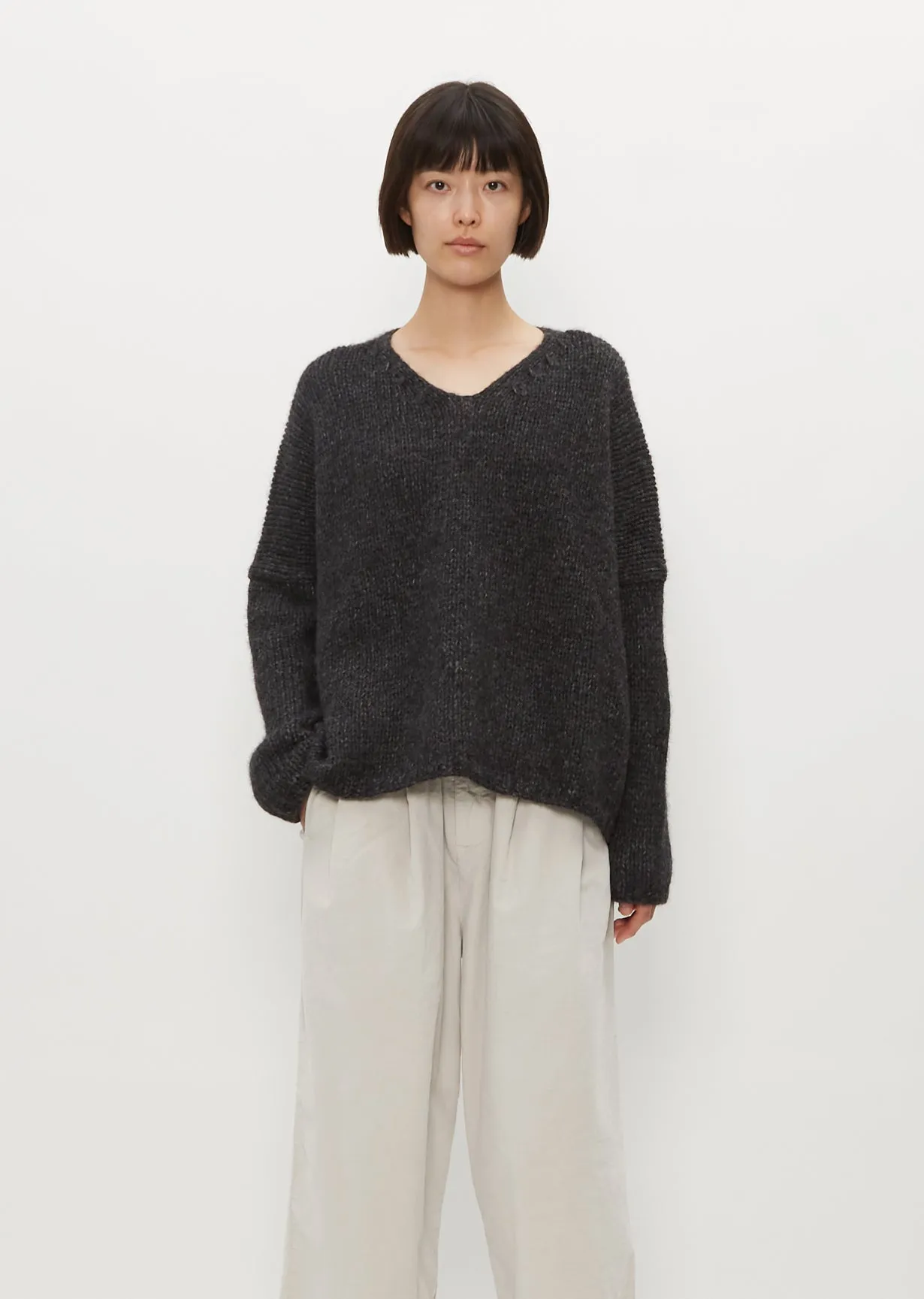 Hand Knit Oversized V Neck — Slate