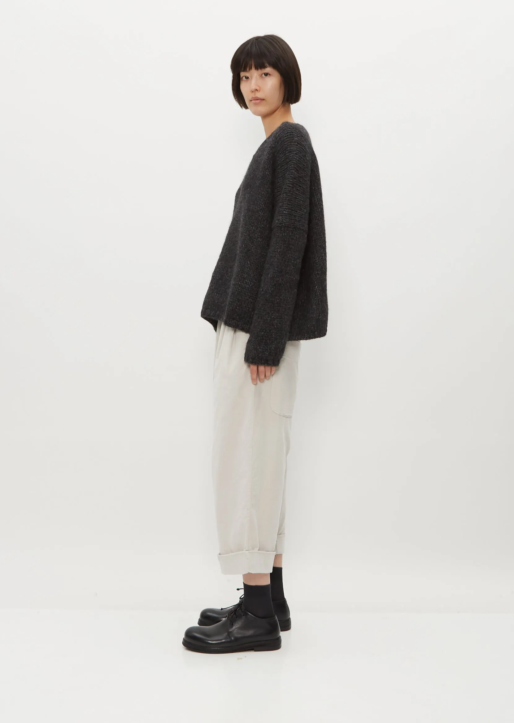 Hand Knit Oversized V Neck — Slate