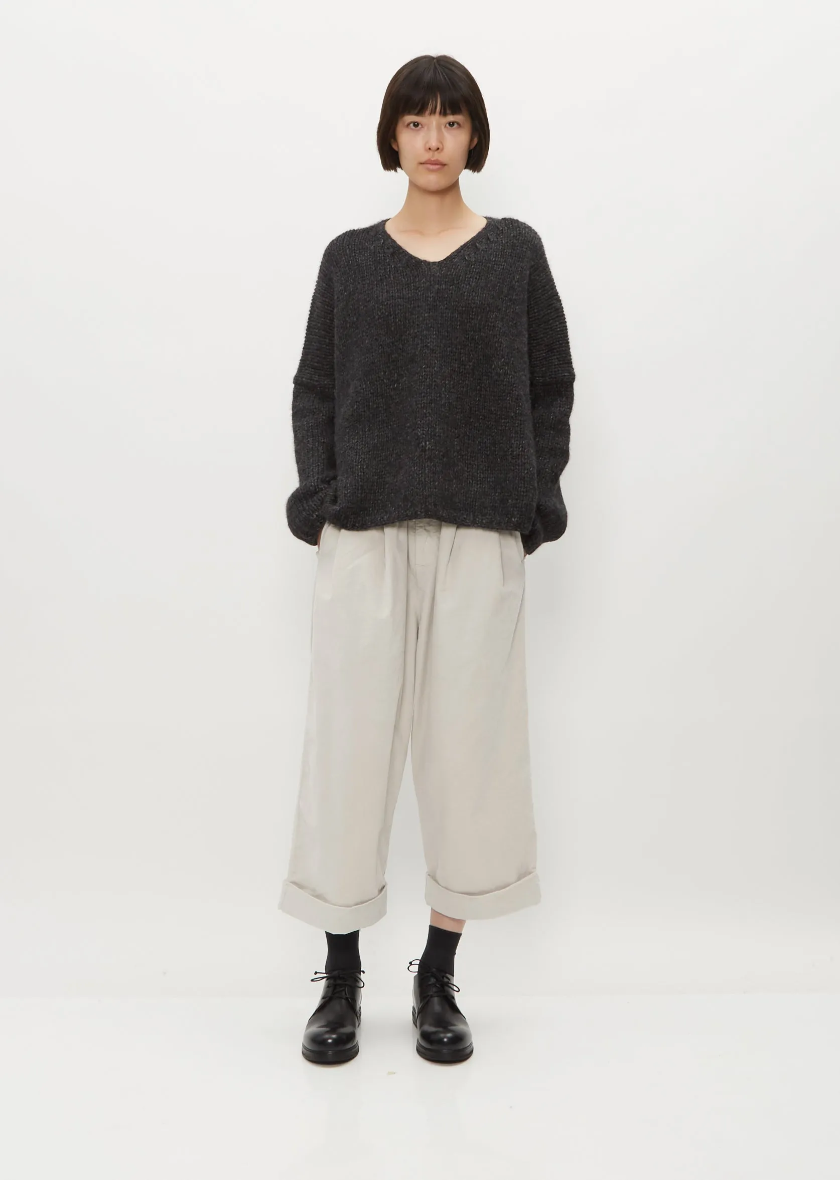 Hand Knit Oversized V Neck — Slate