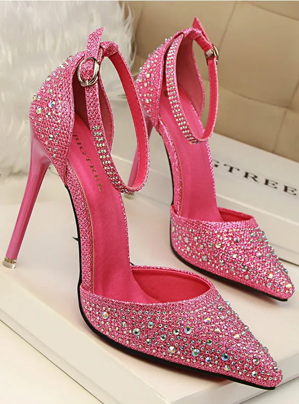 High Heels Shoes Woman Silver Rhinestone Wedding Shoes