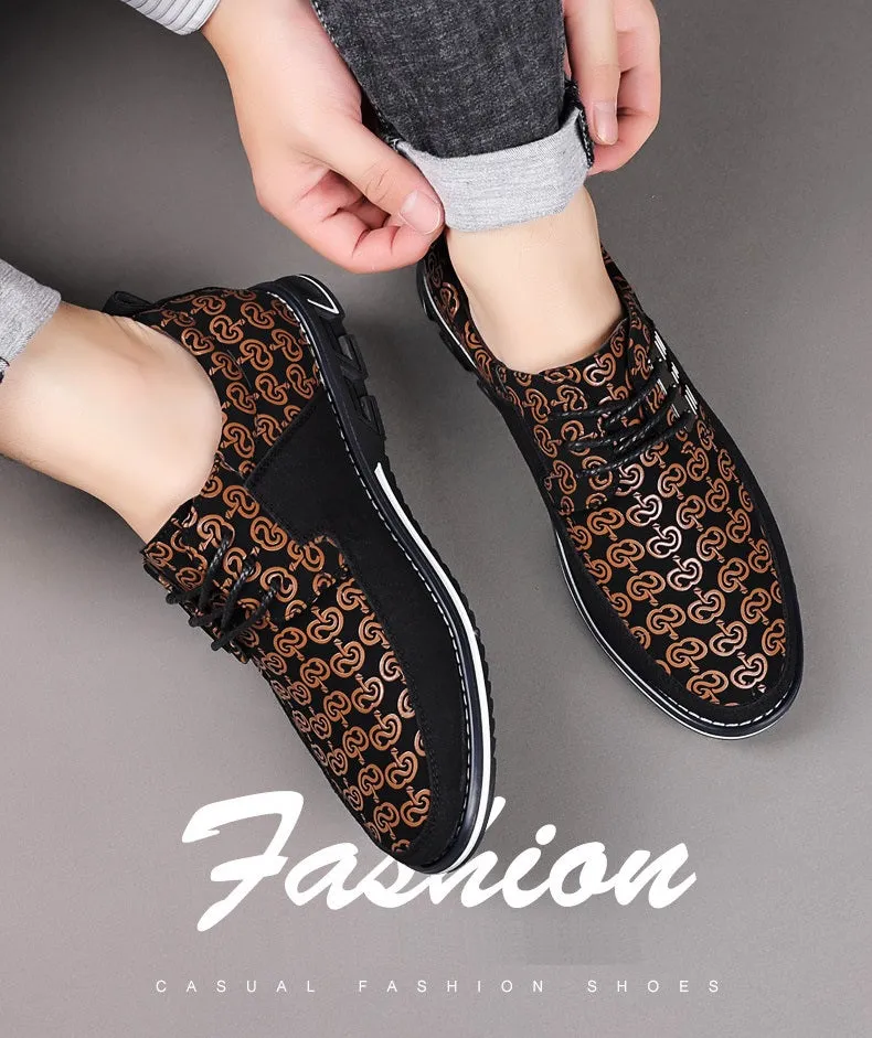 Men's Leather Casual Shoes Fashion Loafers Moccasins Breathable Slip On Driving Lace-Up Patchwork