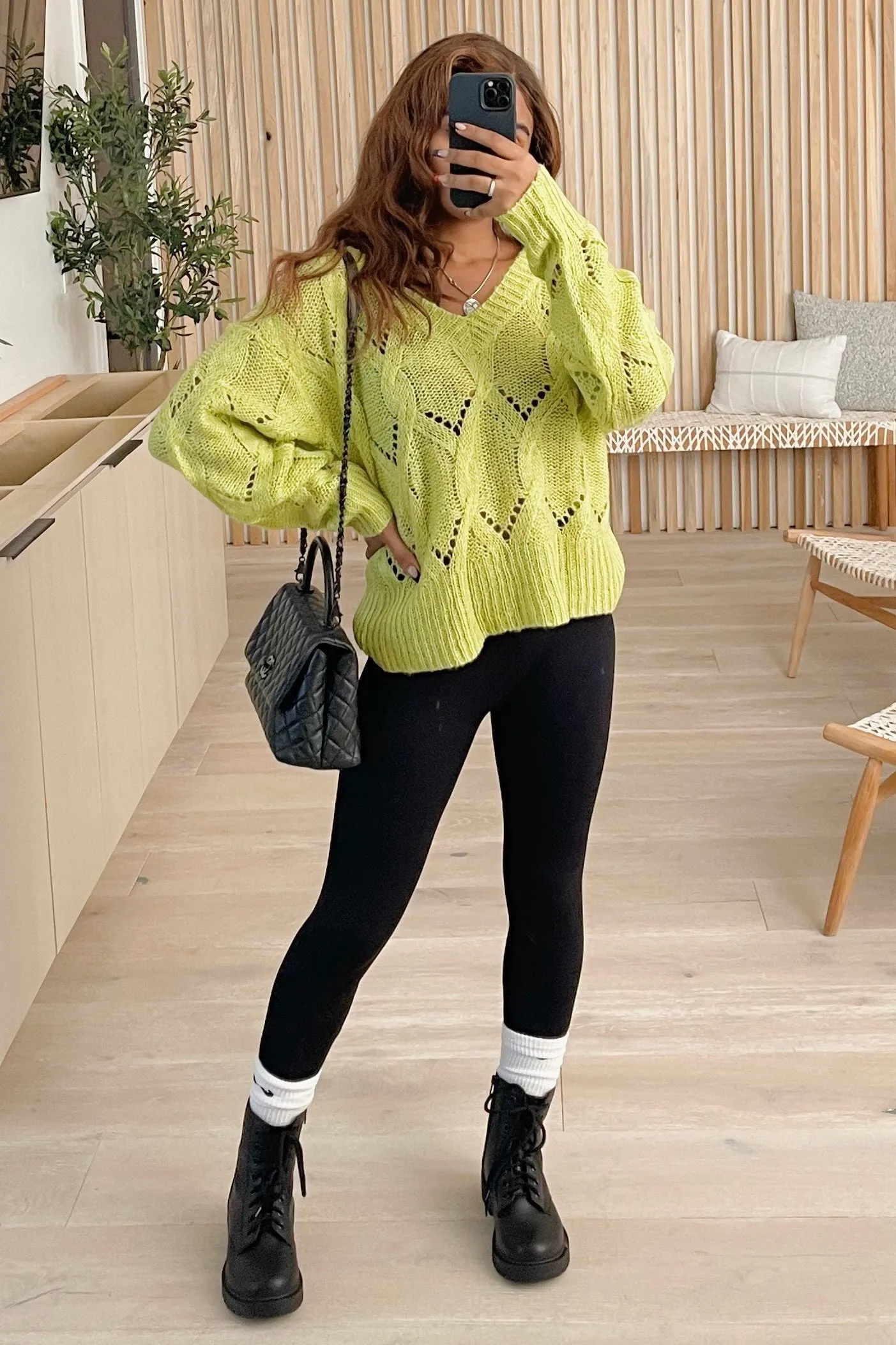 Mera L/S Oversized Knit Sweater (Lime Green)