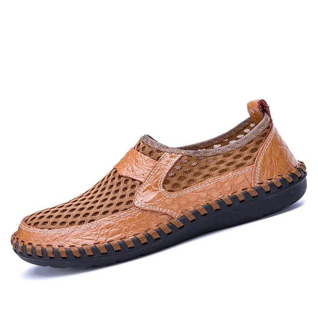 MIXIDELAI Brand Men Shoes 2022 Summer Breathable Mesh Shoes Mens Casual Shoes Leather Fashion Summer Shoes Man Soft Comfortable