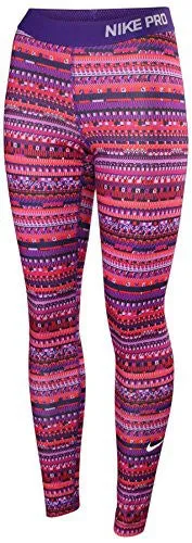 Nike Women's Dri-Fit Pro Warm 8 Bit Training Tights-Prple-Rd-Blk-Small