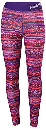 Nike Women's Dri-Fit Pro Warm 8 Bit Training Tights-Prple-Rd-Blk-Small