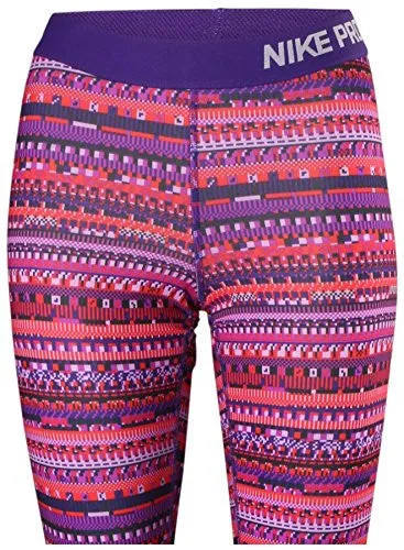 Nike Women's Dri-Fit Pro Warm 8 Bit Training Tights-Prple-Rd-Blk-Small
