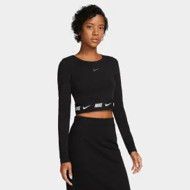 Nike Women's Sportswear Crop Tape Long-Sleeve Top Black / Dark Smoke Grey