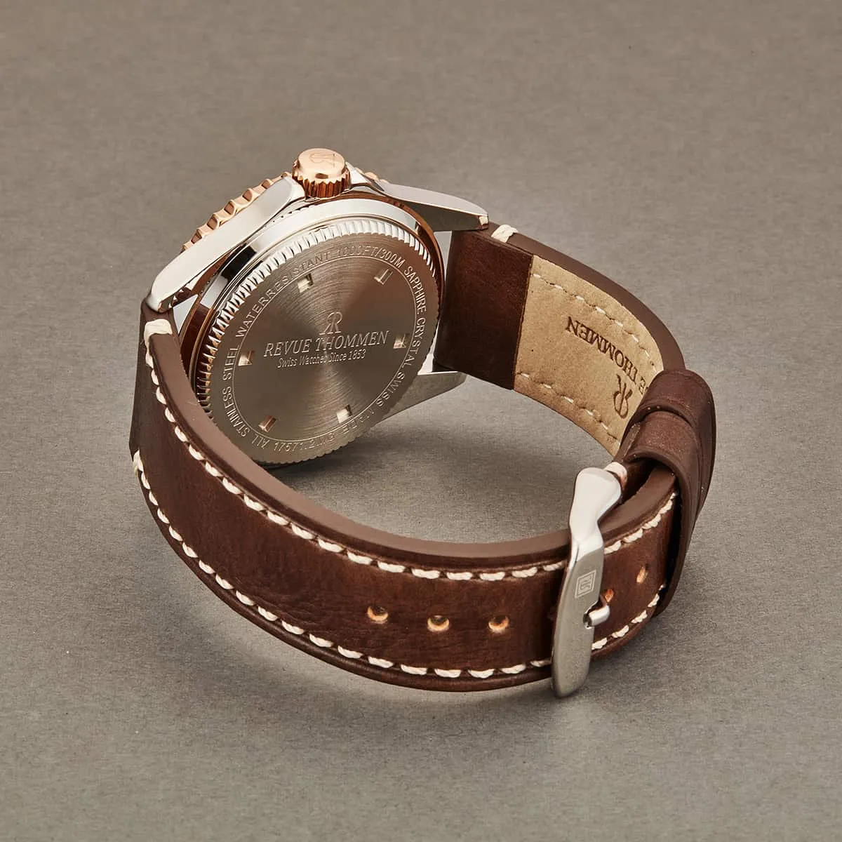 Revue Thommen 17571.2555 'Diver' Blue Dial Brown Leather Strap Date Automatic Watch