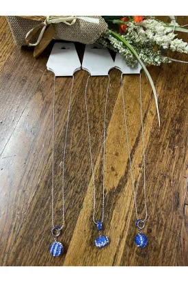 Swarovski Royal Blue And Crystal Basketball, Baseball Or Football Necklace