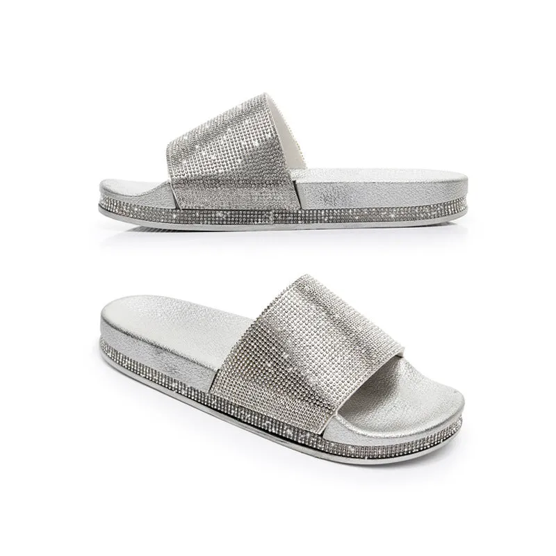 Women Casual Bling Rhinestone Slide Sandals