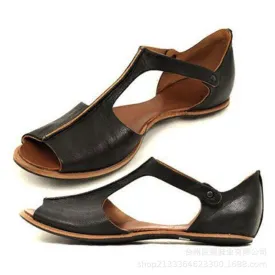 Women peep toe side cut slip on summer flat sandals