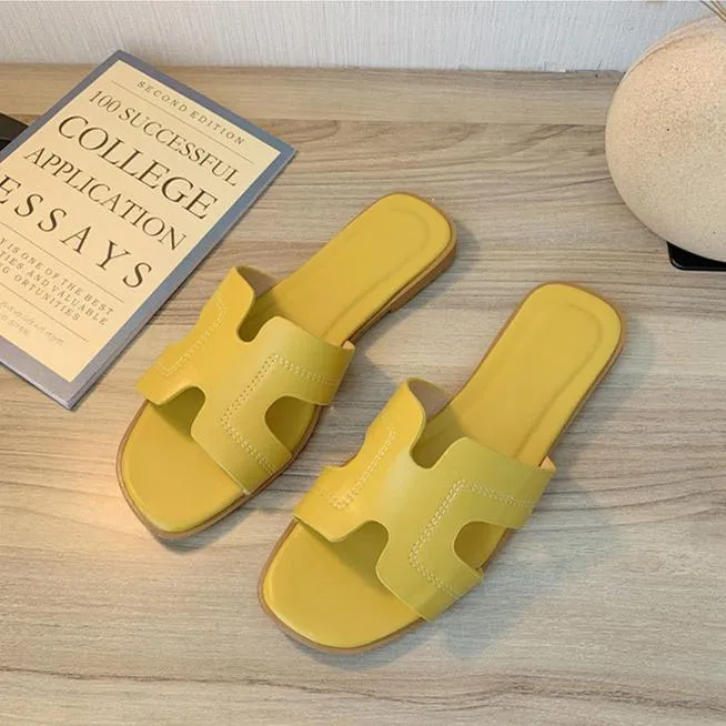Women's flat slide sandals summer beach slides H shaped flat slides
