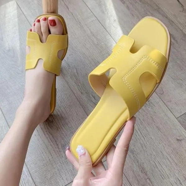 Women's flat slide sandals summer beach slides H shaped flat slides