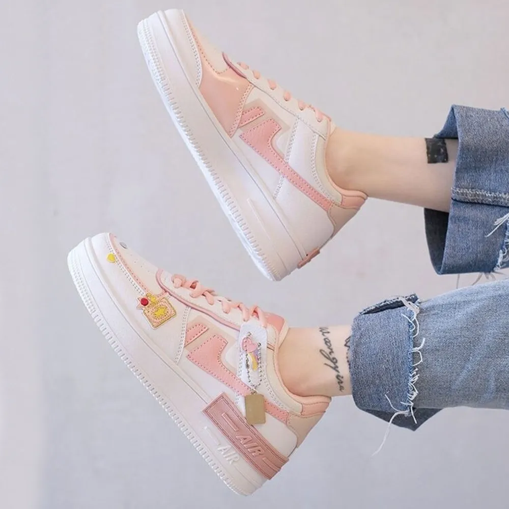 Women's Low-Top Sneakers - Chunky Rubber Sole - Lace-Up - Trendy Embellished Design