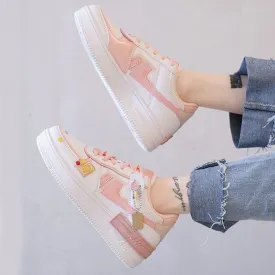 Women's Low-Top Sneakers - Chunky Rubber Sole - Lace-Up - Trendy Embellished Design