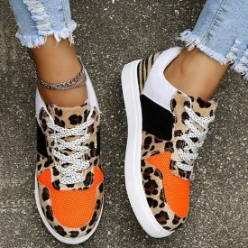 Women's Sneakers - Animal Print - Lace-Up - Platform Sole - Trendy Textured Design