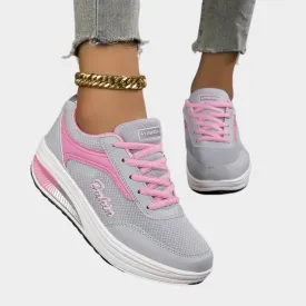 Women's Sneakers  Breathable Casual Shoes  Lace-Up Lightweight Trainers  Comfortable Fit  Pink